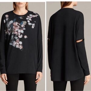 All Saints Black Floral Graphic Long-Sleeve Top